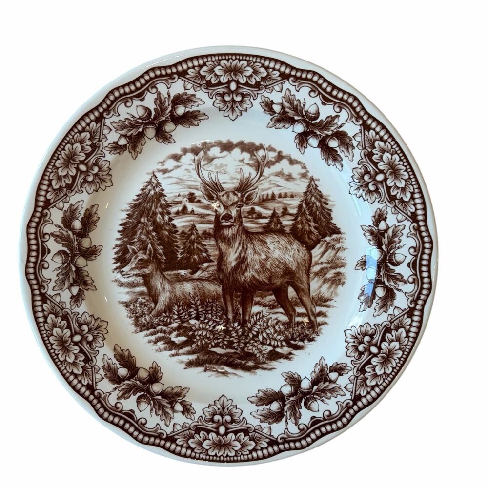 Royal Stafford Homeland STAG Porcelain Dinner Plates 11" Set of 4 Brown England